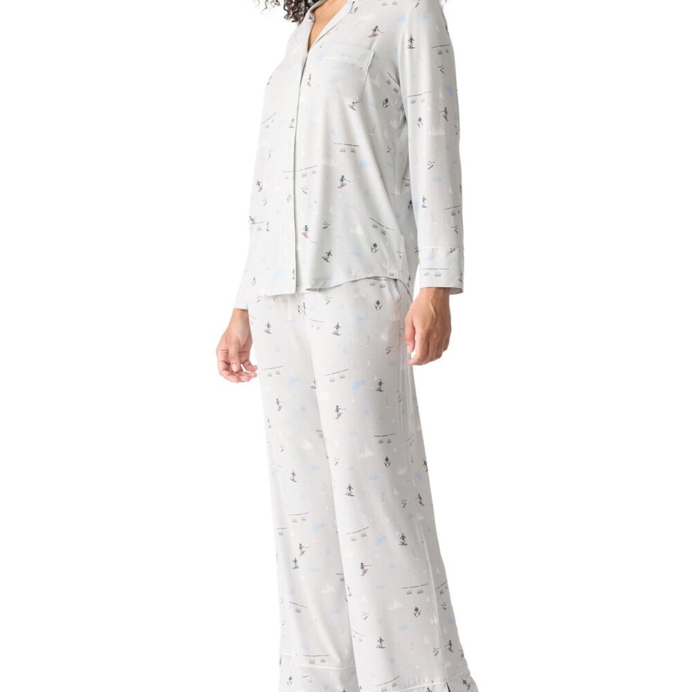 #960 Gap GapBody Women's Jersey Long-Sleeve Pajama Coat Set - Grey Alpine - Picture 3 of 5